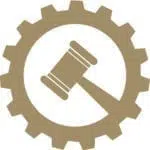 Gear and gavel icon - gold